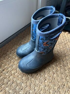 Bogs Navy Blue Kids Rain Boots with Orange Dino Accent